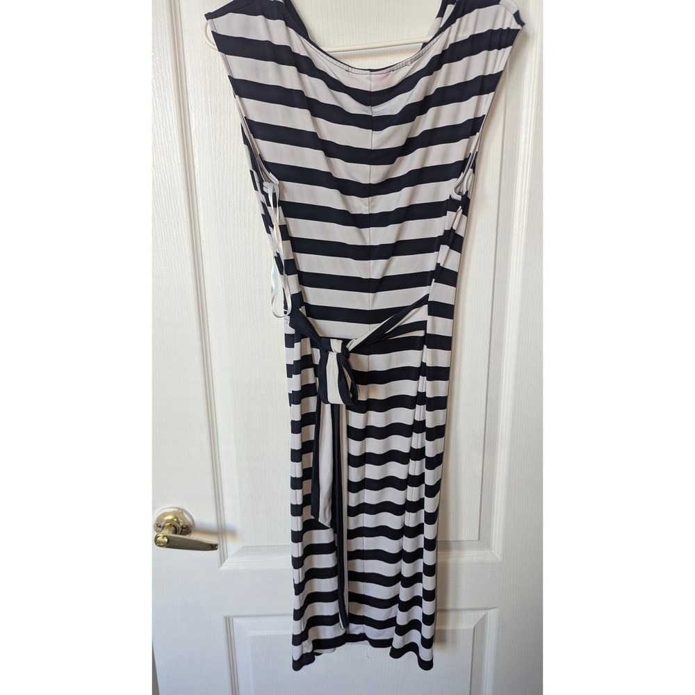 9 & Co Black  White Striped Sleeveless Sheath Dress Size 14 Belted Nautical
